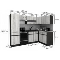 Bucatarie de Colt GENA NEW 2 DR. 140-250, Fara Corp de Cuptor, Stejar Sonoma